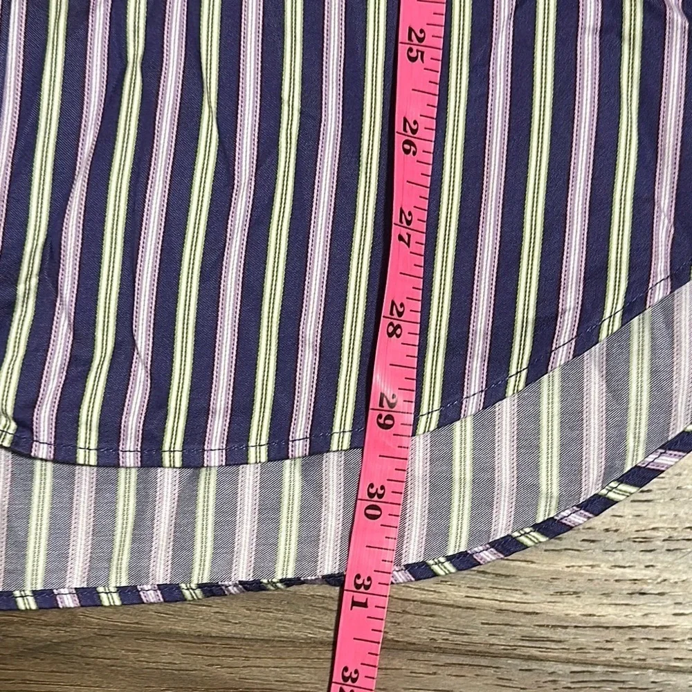 Bugatchi Uomo Shirt Mens L Purple Green White Striped Button Down Flip Cuff